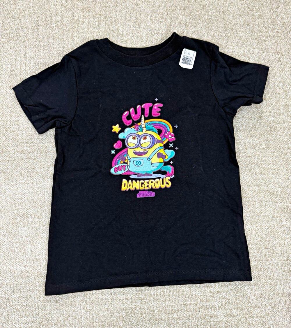 Gildan Softstyle Minions Cute But Dangerous 3T Black Cotton Crew Tee